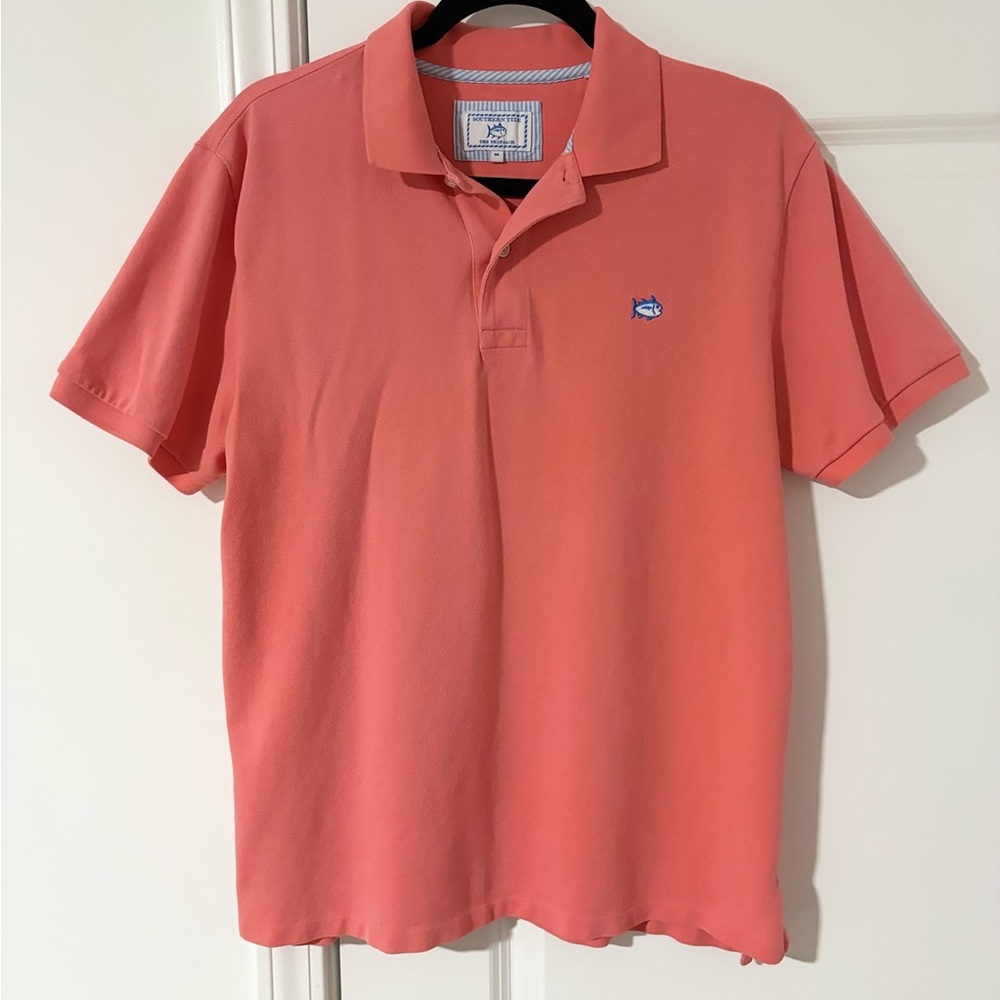 Southern Tide Coral-Orange Short-Sleeve Polo with Fish Logo